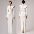 Collar Wrap Gown with Pearl Button Details