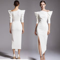 Elegant Cutout Midi Dress with Sheer Sleeves